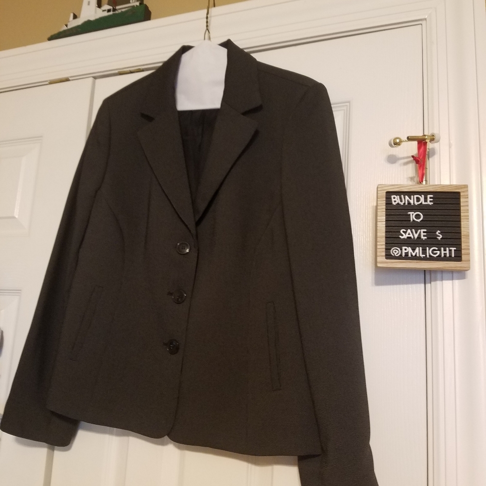 Anne Klein Suit Jacket 10 Black Grey Thin Stripe